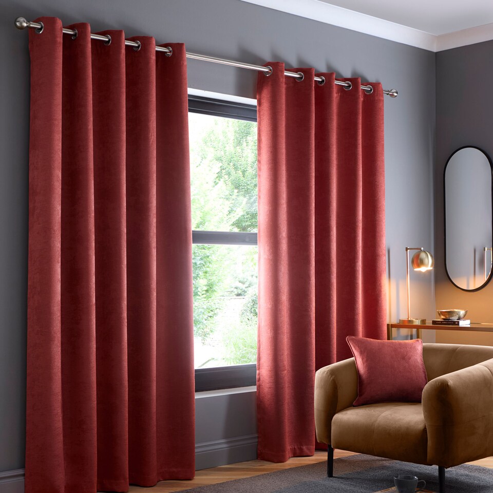 image 1 of Fusion Strata Eyelet Curtains Terracotta