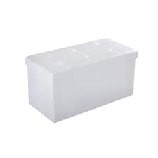 HOMCOM Folding Faux Leather Storage Cube Ottoman Bench Seat PU Rectangular Footrest Stool Box Cream White | Cream | 1