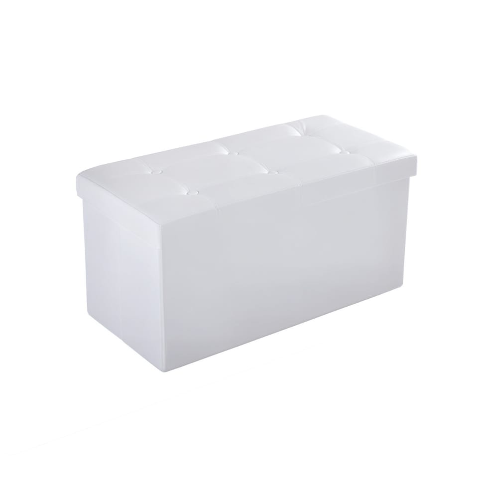 image 1 of HOMCOM Folding Faux Leather Storage Cube Ottoman Bench Seat PU Rectangular Footrest Stool Box Cream White | Cream | 1