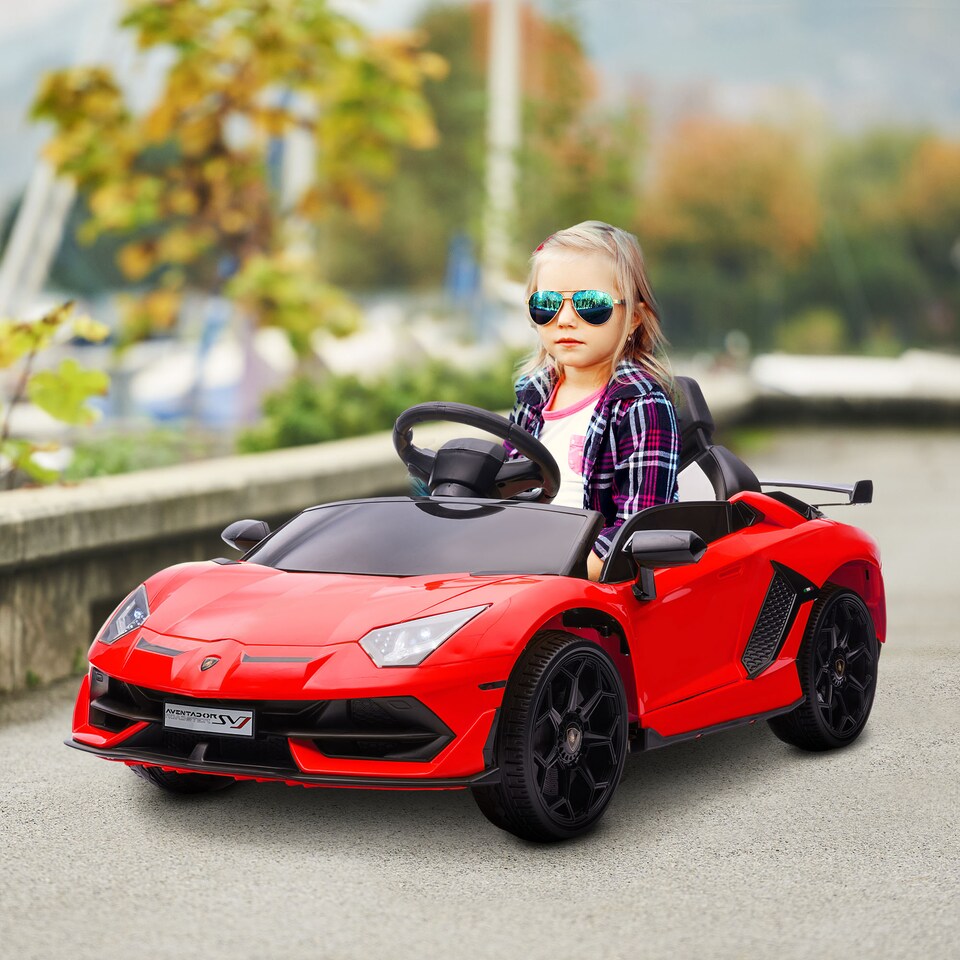 image 1 of HOMCOM Electric Car for Kids Lamborghini Aventador Licensed with Remote Control, 12V Powered Kids' Electric Ride-on with Butterfly Doors, Auxiliary wheels, Music, Horn, Suspension - Red