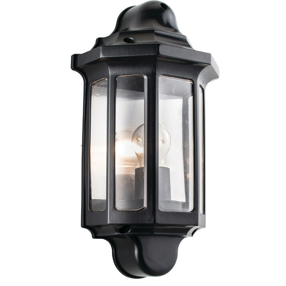 image 1 of IP44 Outdoor Wall Light Satin Black Half Lantern Traditional Dimmable Porch Lamp