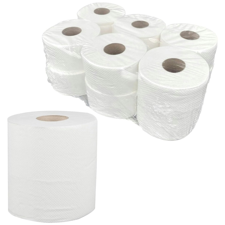 image 1 of 12 x White 2ply Highly Absorbent Home, Kitchen, Washroom & Restaurants Embossed Centrefeed Rolls