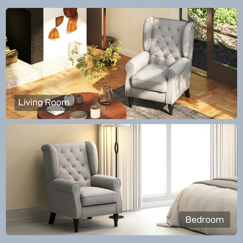 image 1 of HOMCOM Accent Armchair Home Furniture Retro Tufted Club Wood Fabric, Grey