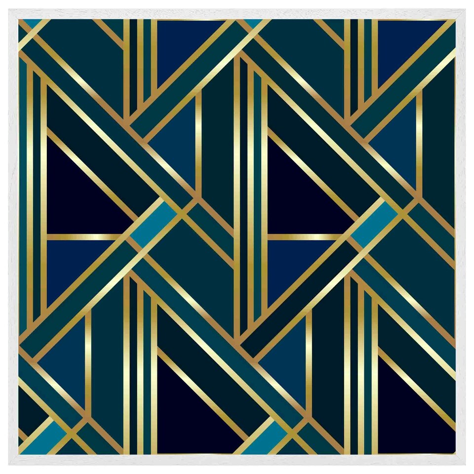 image 1 of Gold & teal geometric pattern (Picutre Frame) White | XL
