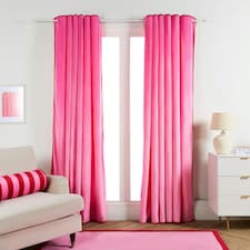OHS Piped Edge Velvet Light Reducing Insulated Panel Pair Eyelet Curtains, 66x90" | Multi | Pink/Red
