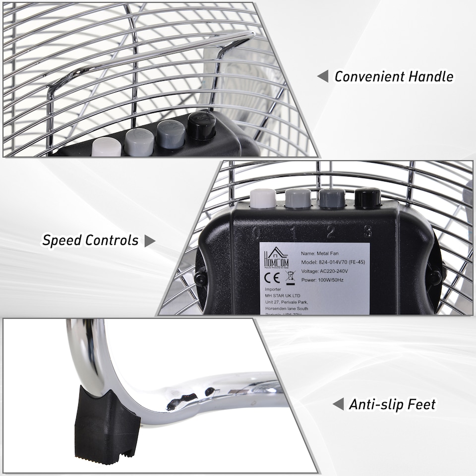 image 1 of HOMCOM 20 Chrome Metal Floor Fan with Tilting, High Velocity, 3 Speed, Portable Gym Fan for Home Office, Silver