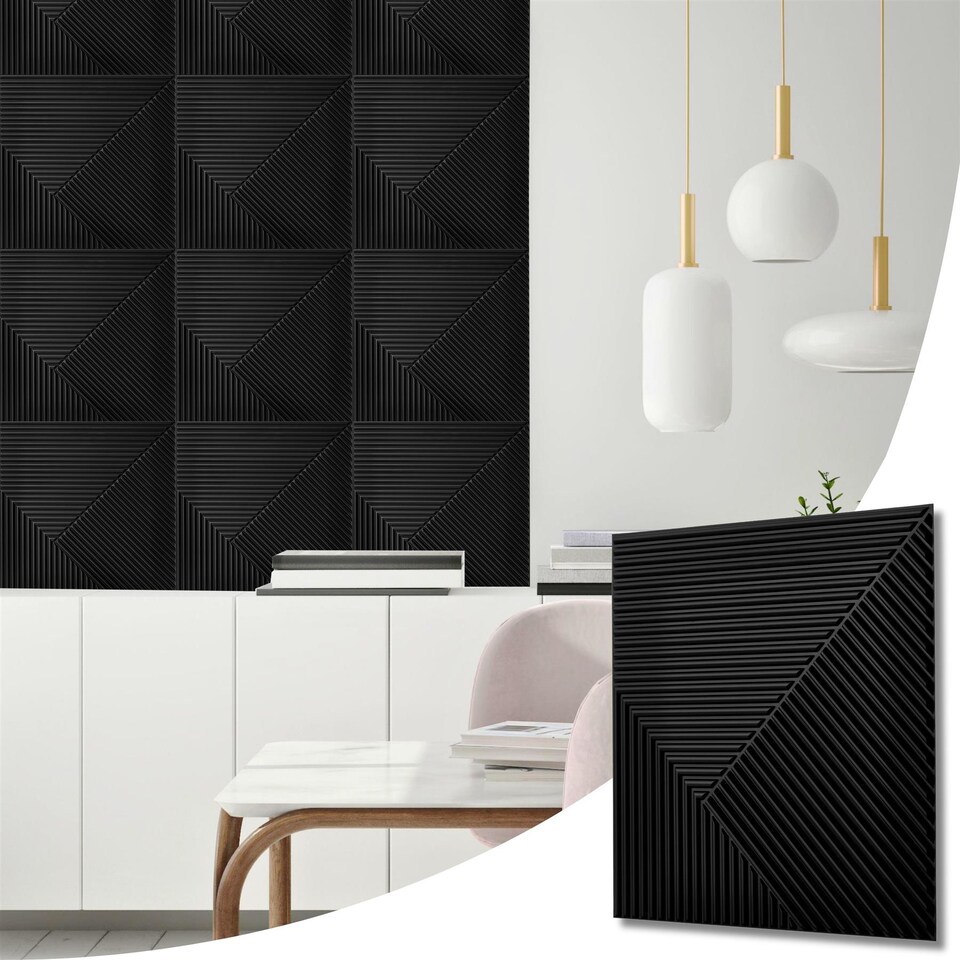image 1 of NOVECRAFTO Decorative 3D Wall Panels (50cm x 50cm) Chevron Line Design PVC Cladding Panel