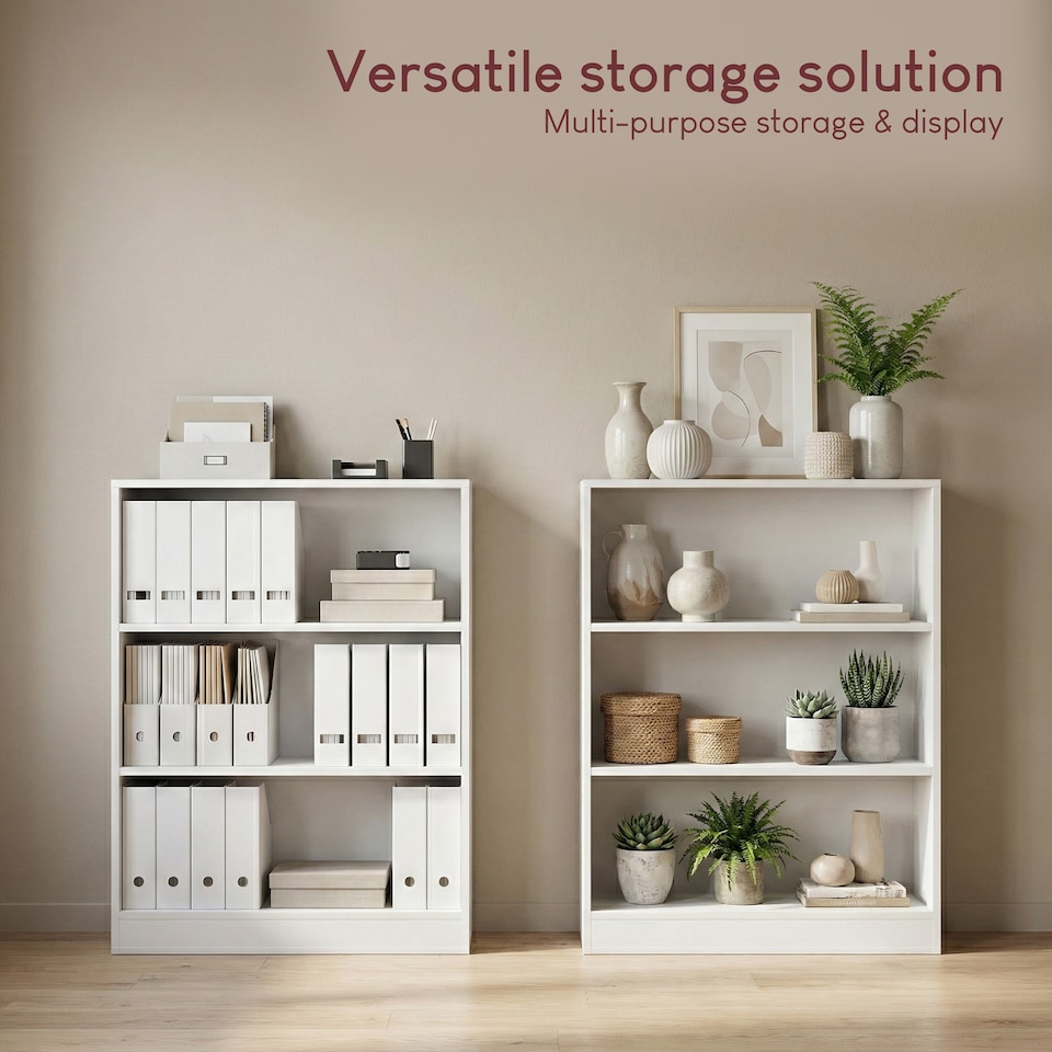 image 1 of Vida Designs Cambridge 3 Tier Low Bookcase Living Room Display Storage Unit - White