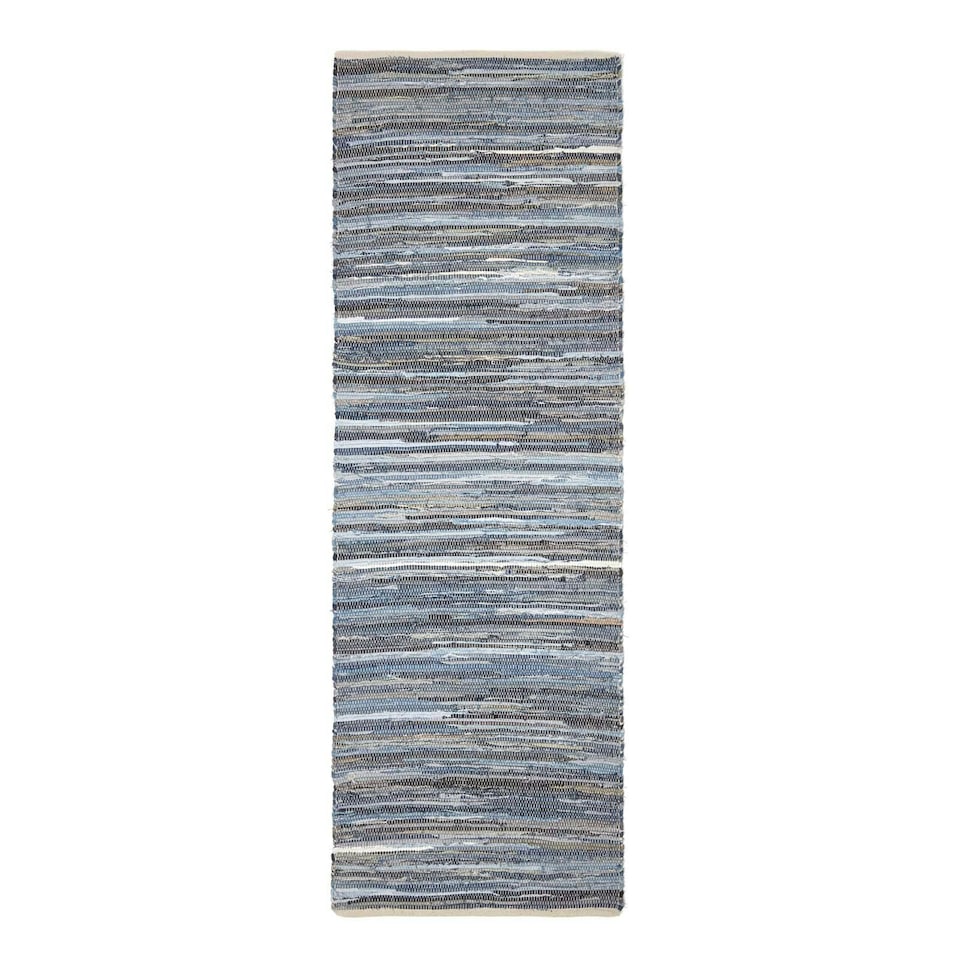 image 1 of Homescapes Blue Denim Handwoven Striped Chindi Hall Runner - 66 x 200 cm | Blue | Blue