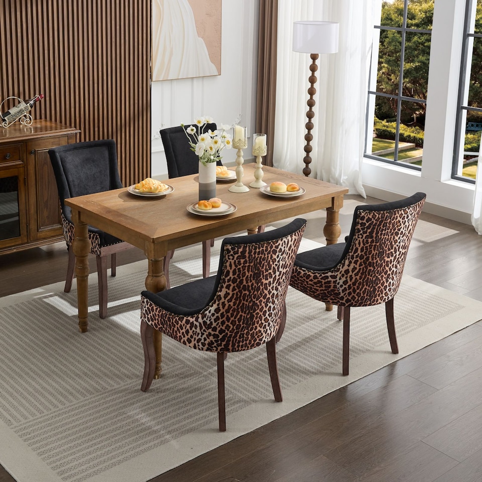 image 1 of Bewley Set of 4 Modern Leopard Print Dining Chairs with Wooden Legs