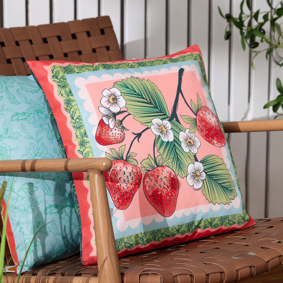 image 1 of Furn Anemone Strawberries Printed Outdoor Cushion