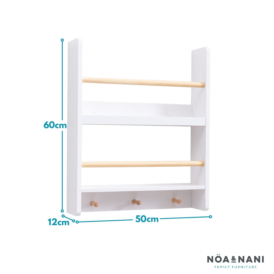 image 1 of Elene Kids Bookshelf Display 2 Tier with Coathook in White and Natural Pine