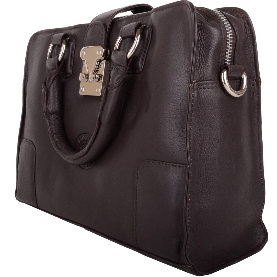 image 1 of London Leathergoods Womens Soft Premium Leather Hand Bag / Shoulder Bag with Detachable Strap | Brown | Dark Brown