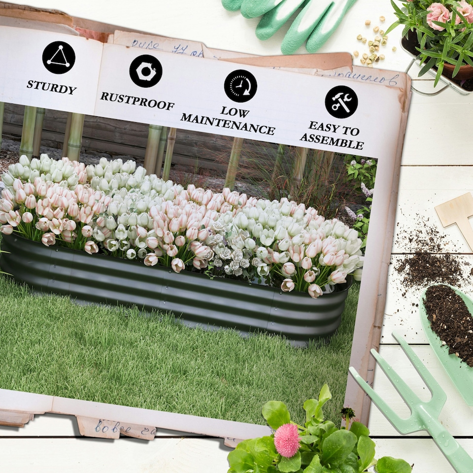 image 1 of Outsunny Galvanised Raised Garden Bed Planter Box with Safety Edging, Dark Grey