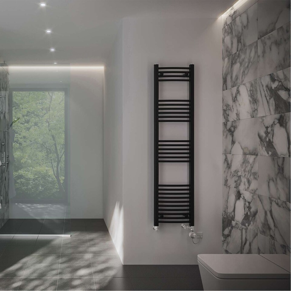 image 1 of Zennor - Black Dual Fuel Towel Rail H1600mm x W400mm Thermostatic - Curved