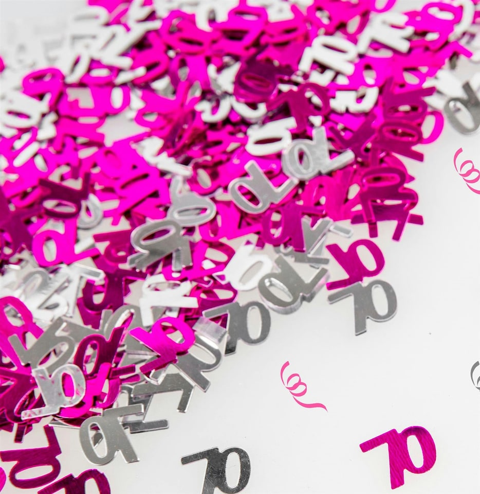 image 1 of 70th Birthday Confetti Pink & Silver 1 pack x 14 grams birthday decoration Foil Metallic 1 pack
