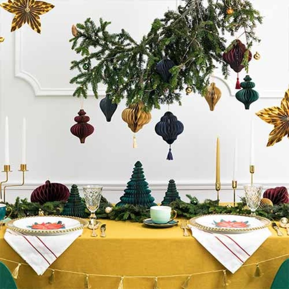 image 1 of Beige Honeycomb Lantern with Tassel Hanging Paper Bauble Decoration 15cm