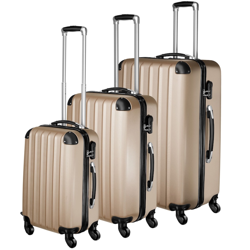 image 1 of Suitcase Set - 3 hard-shell suitcases with telescopic handle, swivel wheels | Cream | champagne | 1