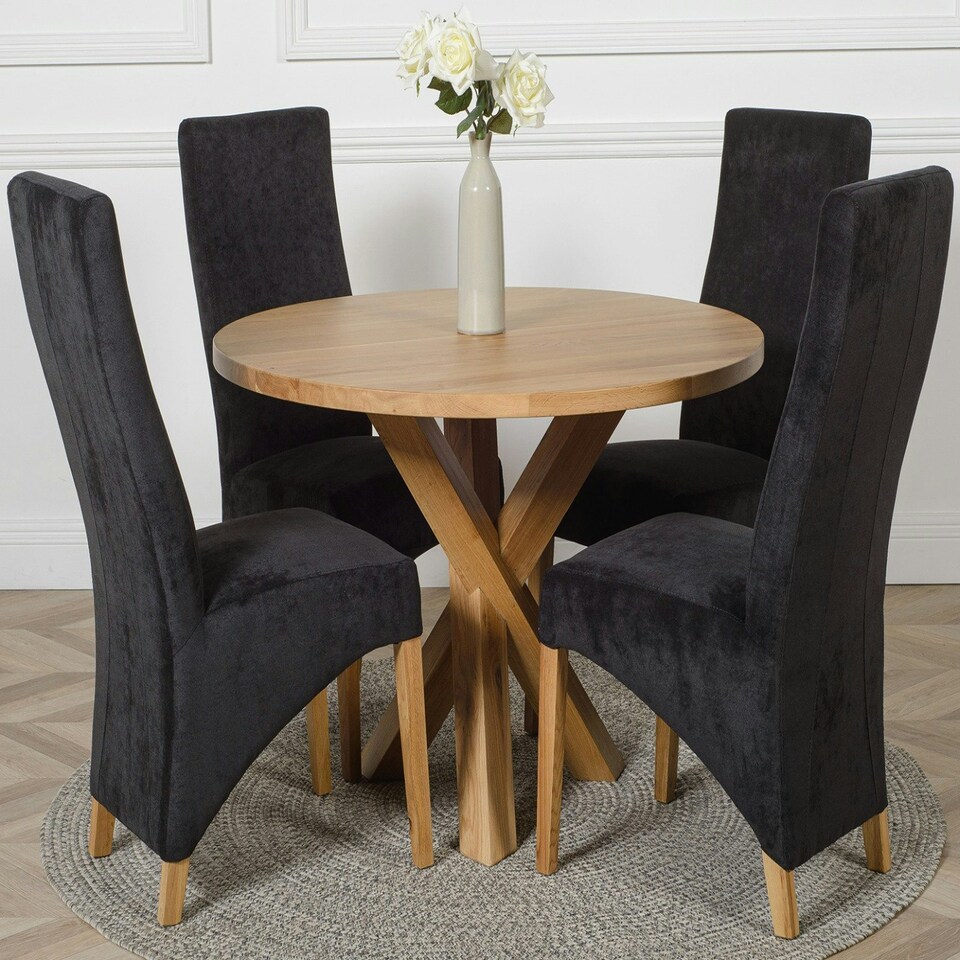 image 1 of Oregon Round Oak Dining Table with Lola Fabric Chairs Black