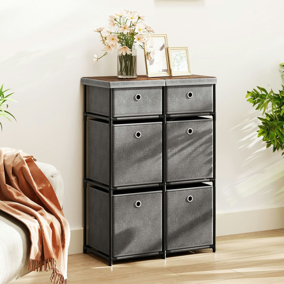 image 1 of COSTWAY Chest of Drawers Storage Organizer w/6 Drawers Grey