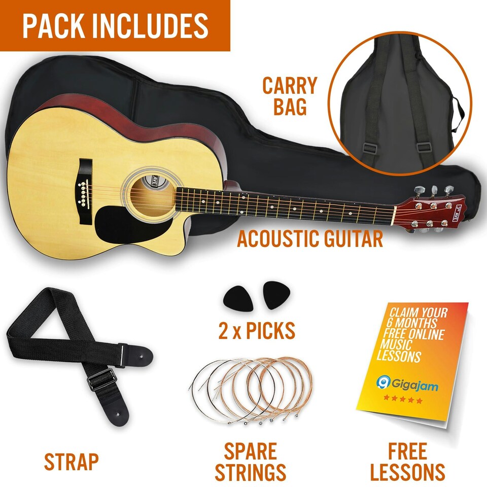 image 1 of 3rd Avenue Full Size Cutaway Acoustic Guitar Pack Black