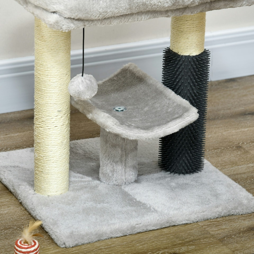 image 1 of PawHut Small Cat Tree with Scratching Post Bed Toy for Indoor Cats, Grey