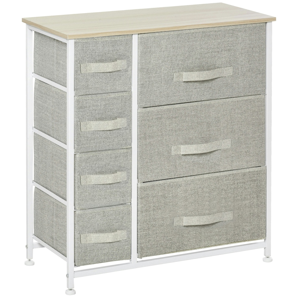image 1 of HOMCOM Chest of Drawers with 7 Dresser Drawers for Home Bedroom, Light Grey