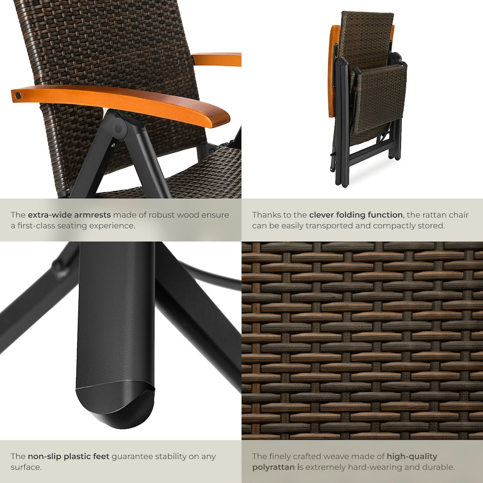 image 1 of Garden Chair Brisbane - 6-way adjustable backrest and footrest, foldable Brown