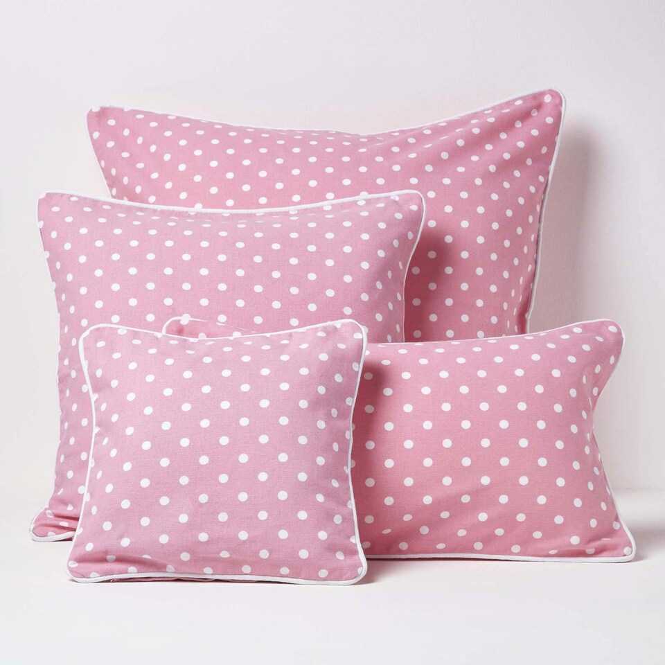 image 1 of Homescapes Cotton Pink Polka Dots Cushion Cover - 60 x 60 cm | Pink | Pink | 60 x 60 cm