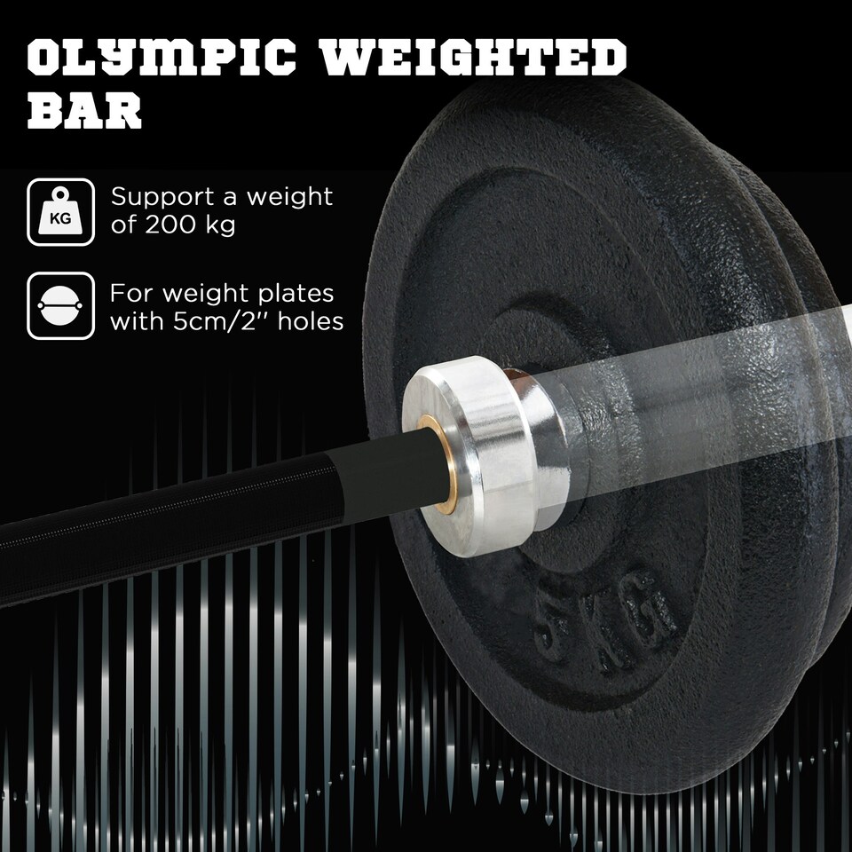 image 1 of SPORTNOW 5cm Weight Lifting Bar, Barbell Bar with Spring Clips, 210cm, 19kg