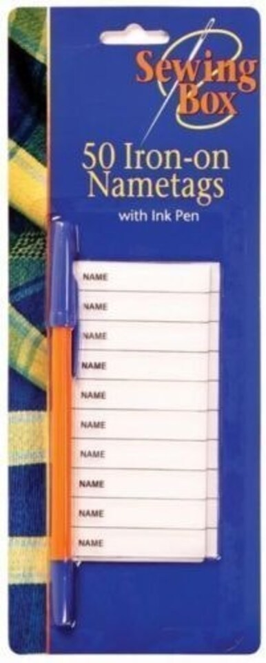 image 1 of Sewing box 50 Iron-on Nametags with ink pen