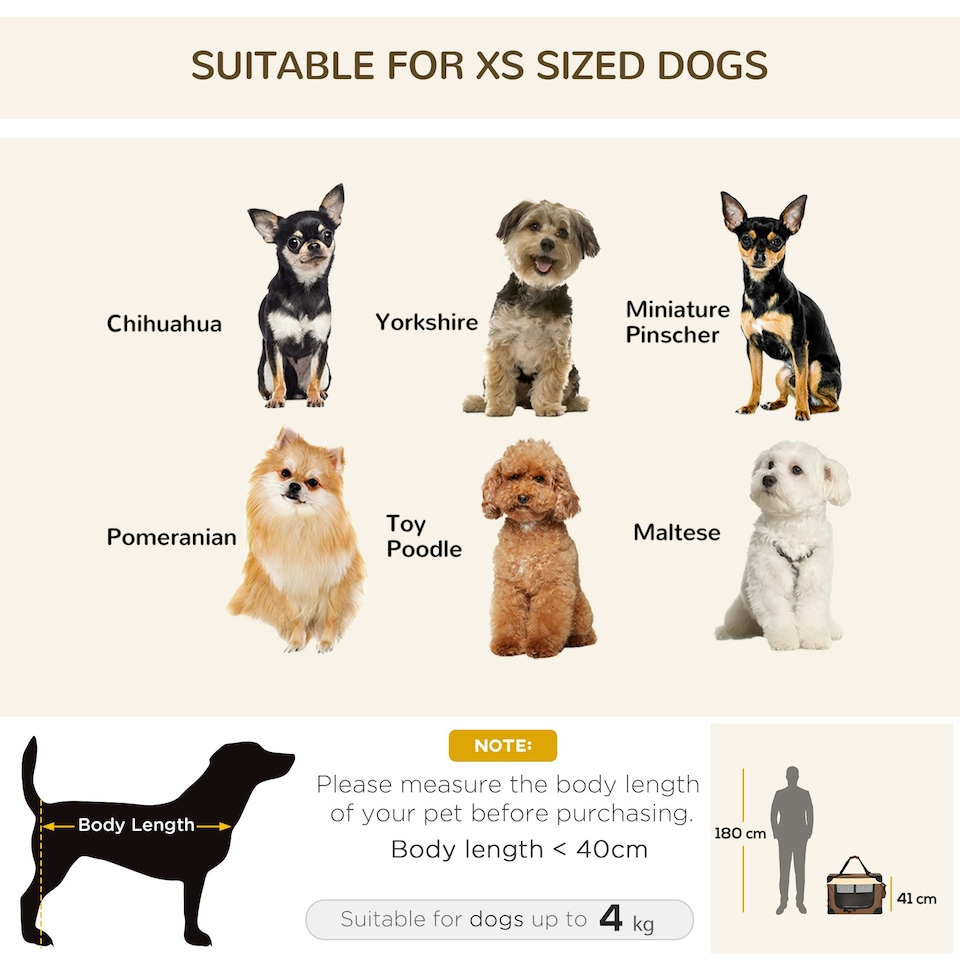 image 1 of PawHut 60cm Foldable Pet Carrier Bag Soft Travel Dog Crate for Mini Dogs Brown