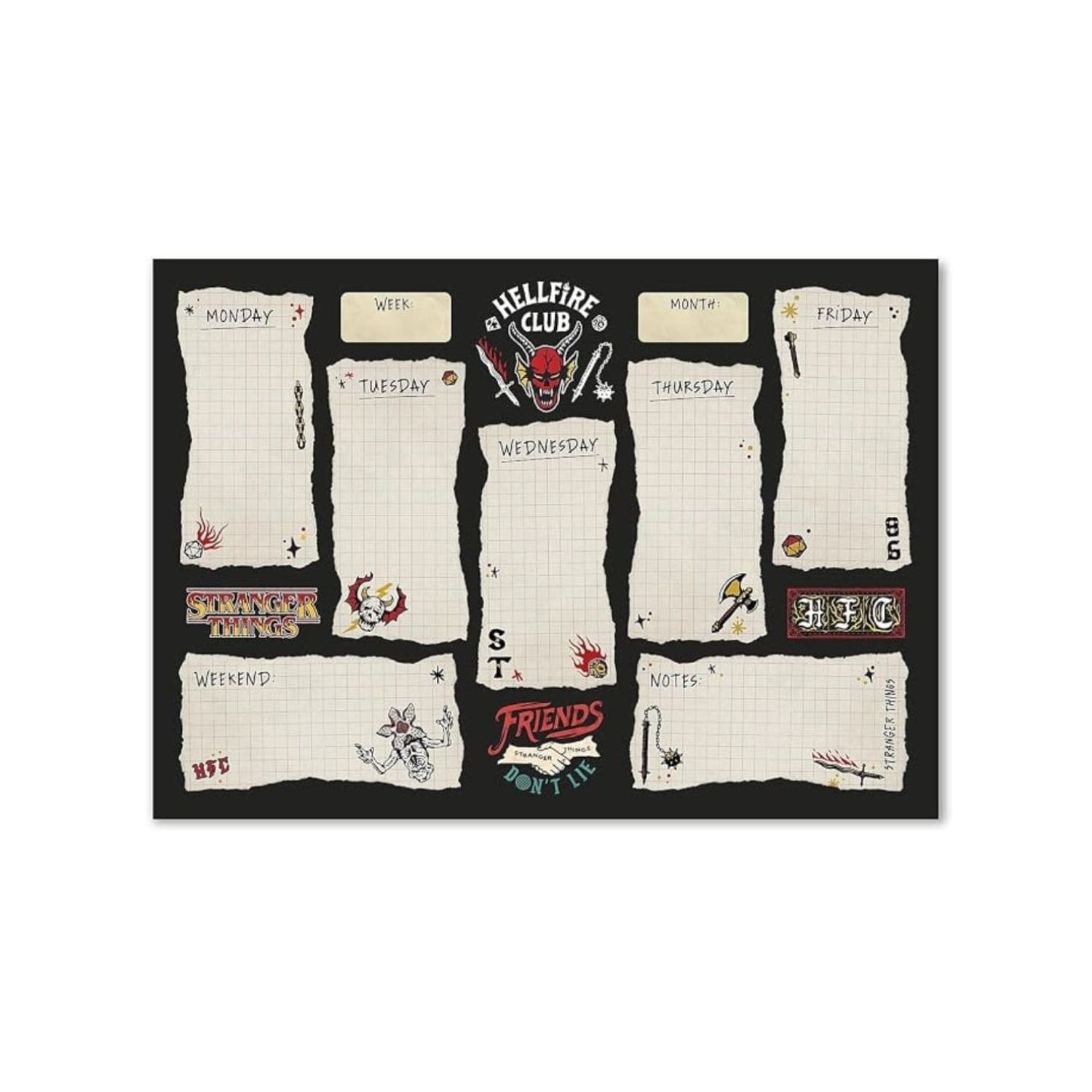Grupo Erik Stranger Things Hellfire Club A4 Weekly Planner Notepad in Black