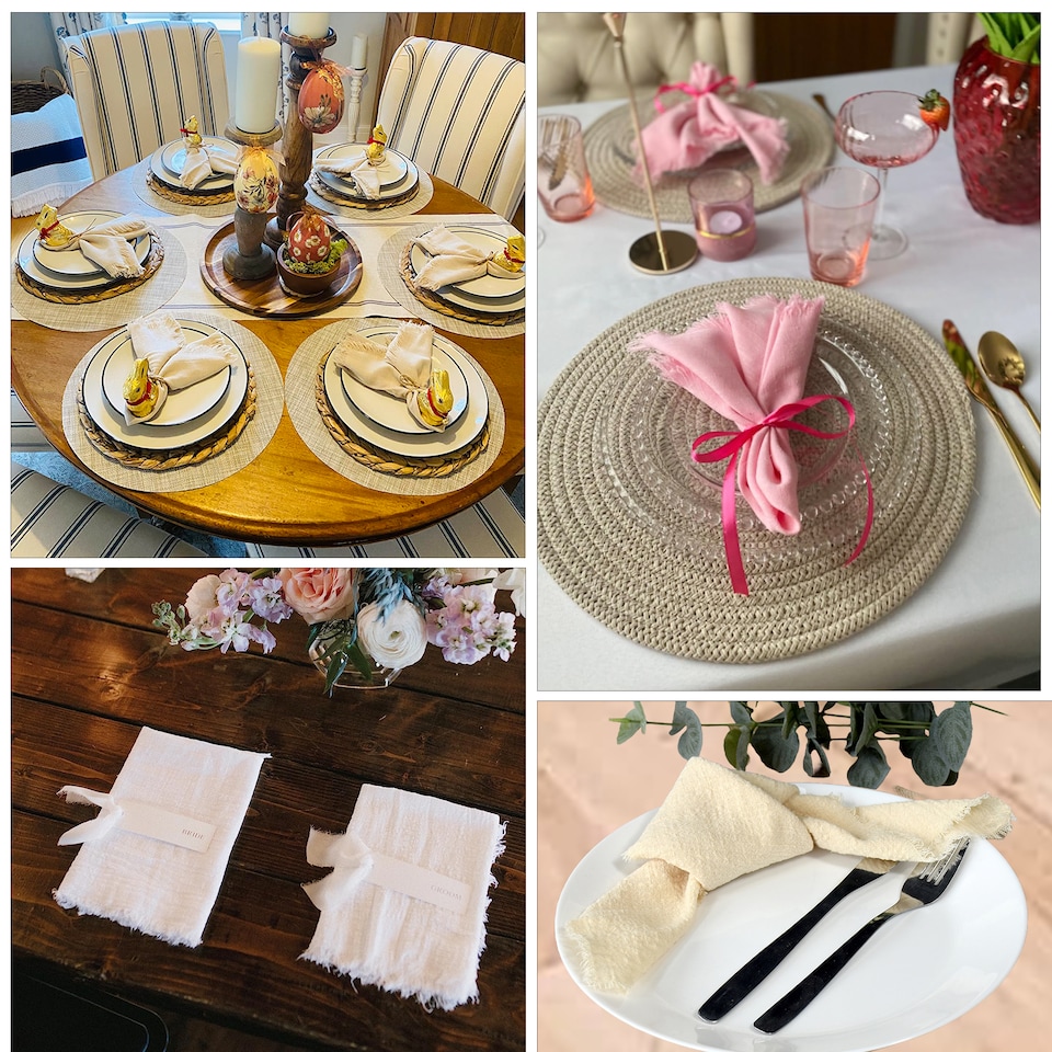 image 1 of 6pcs Fringe Cloth Napkin, 100% Soft Cotton Cloth Napkins - 20 Inch