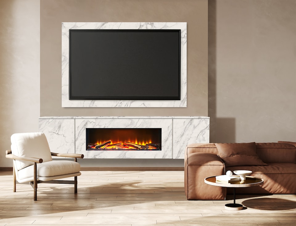image 1 of Acantha TV Backboard in White Marble Effect