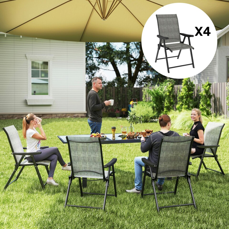 image 1 of Outsunny 2PCS Folding Chair w/ Breathable Mesh Fabric Seat, Black Black | 4 pcs