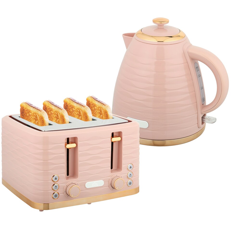 image 1 of HOMCOM Kettle and Toaster Set 1.7L Kettle & 4 Slice Toaster, Light Pink
