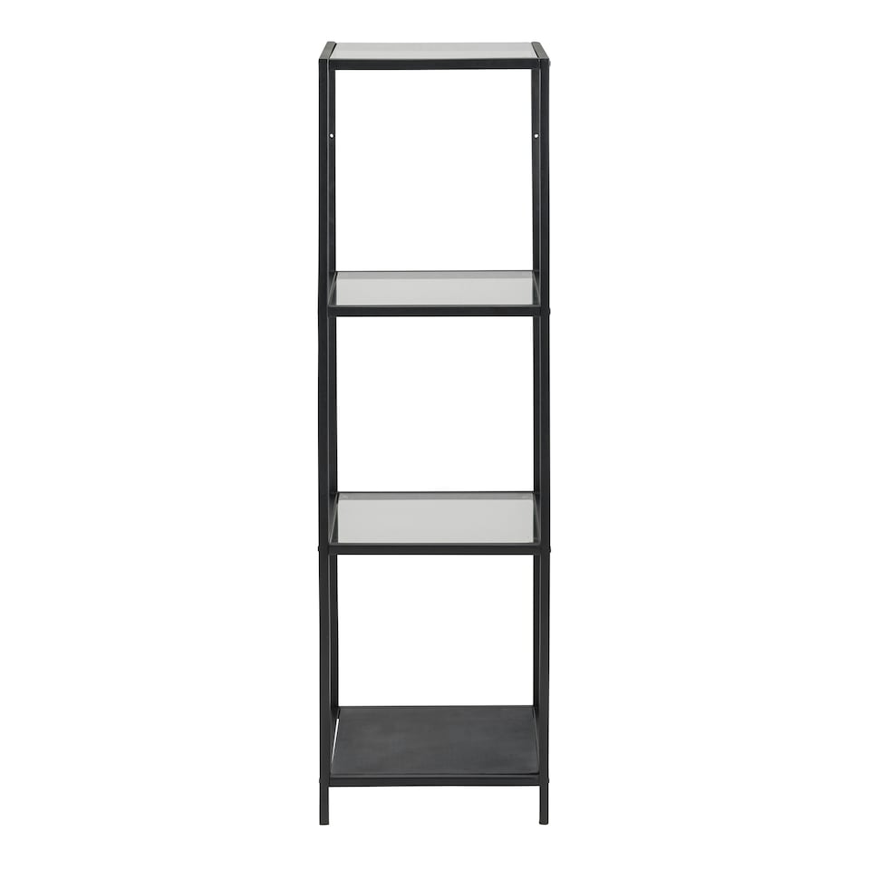 image 1 of Seaford Narrow Black Metal Bookcase with 3 Glass Shelves