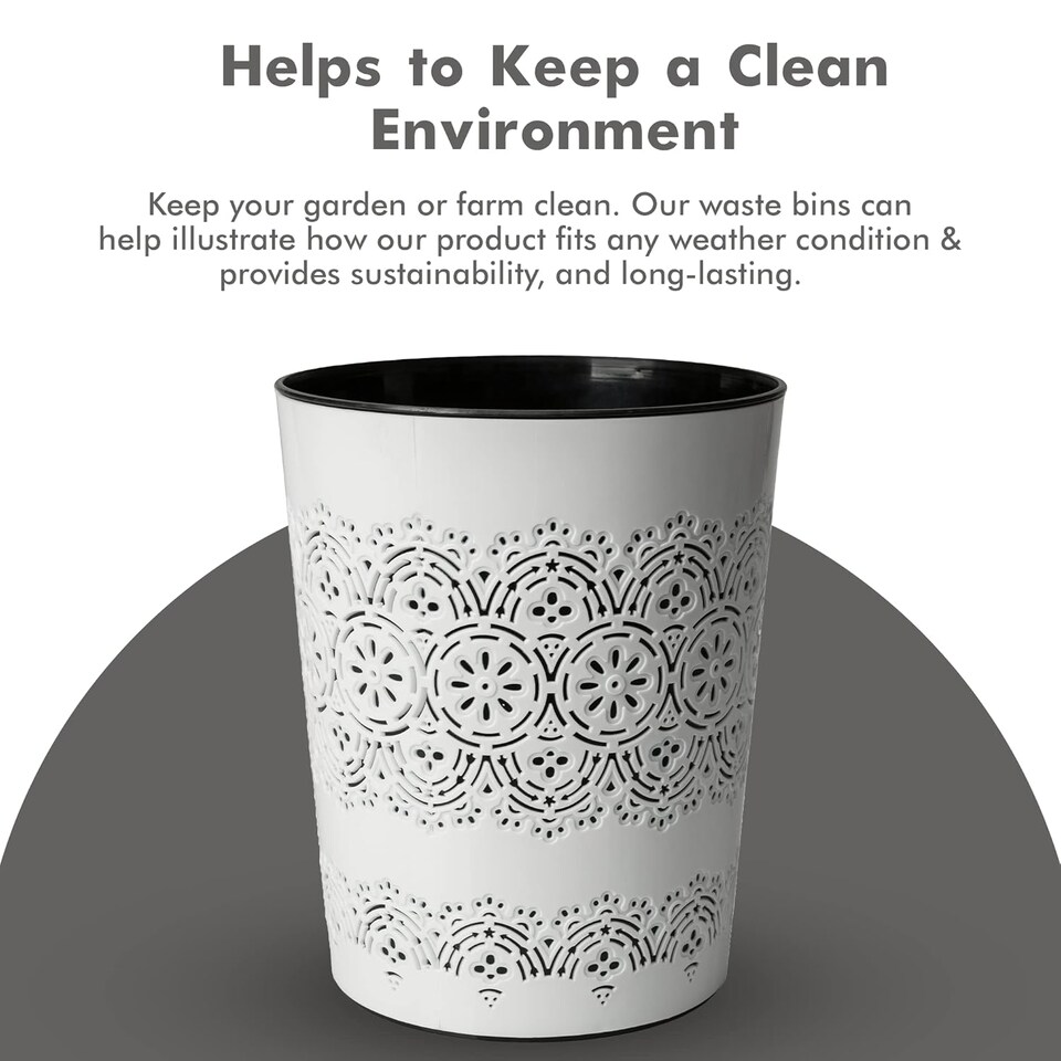 image 1 of Blue Canyon White Flora 9L Waste Bin Stylish Plastic Rubbish Container for Office Kitchen Bathroom and Home Use