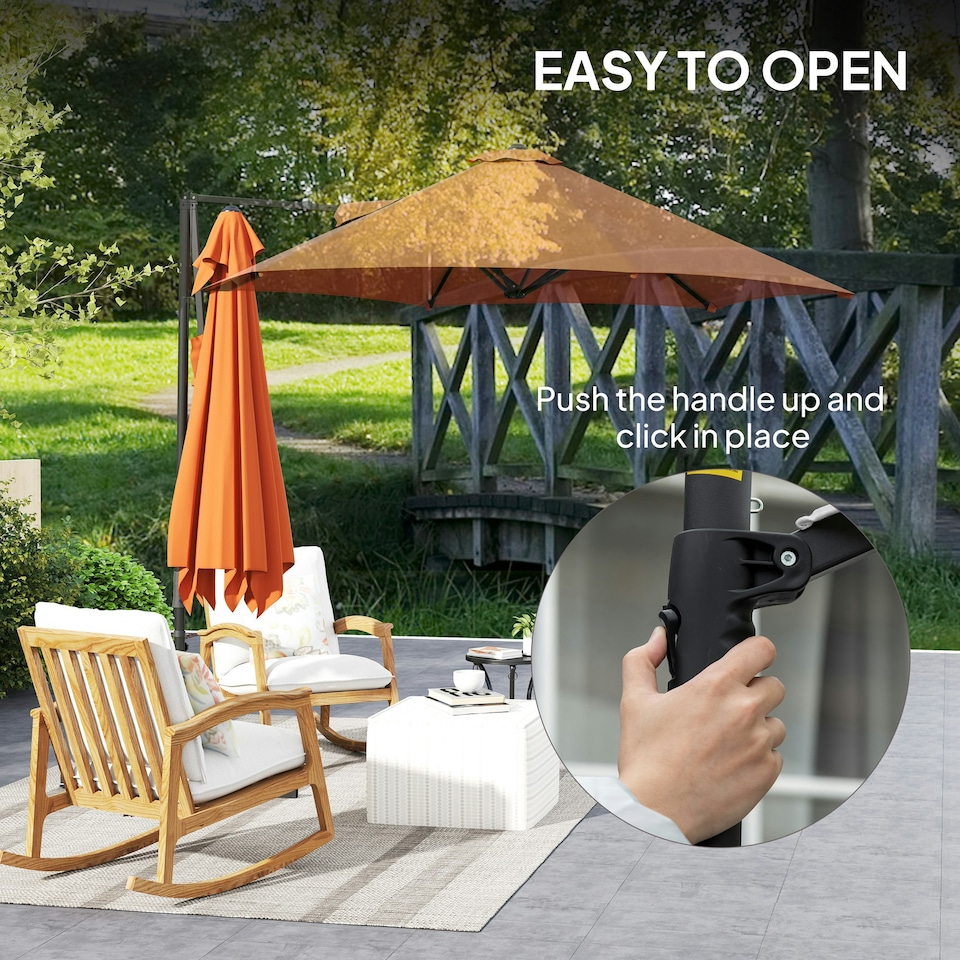 image 1 of Outsunny 2.5M Offset Roma Patio Umbrella W/ 360° Rotation, Orange Orange