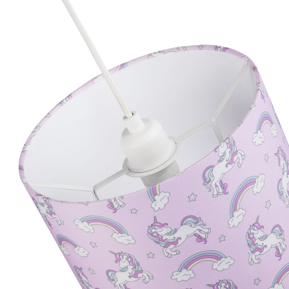image 1 of Beautiful Modern Soft Lilac Cotton Lampshade with Unicorns Clouds and Rainbows | Purple | Lilac | 1