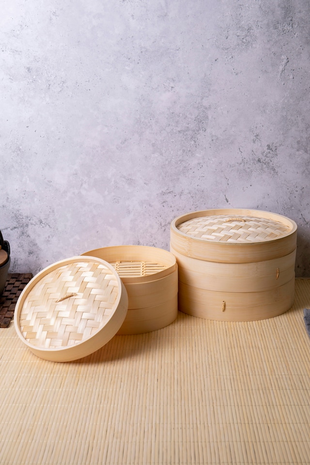 image 1 of KitchenCraft Steaming Basket Wood Bamboo 2 Tier 25cm