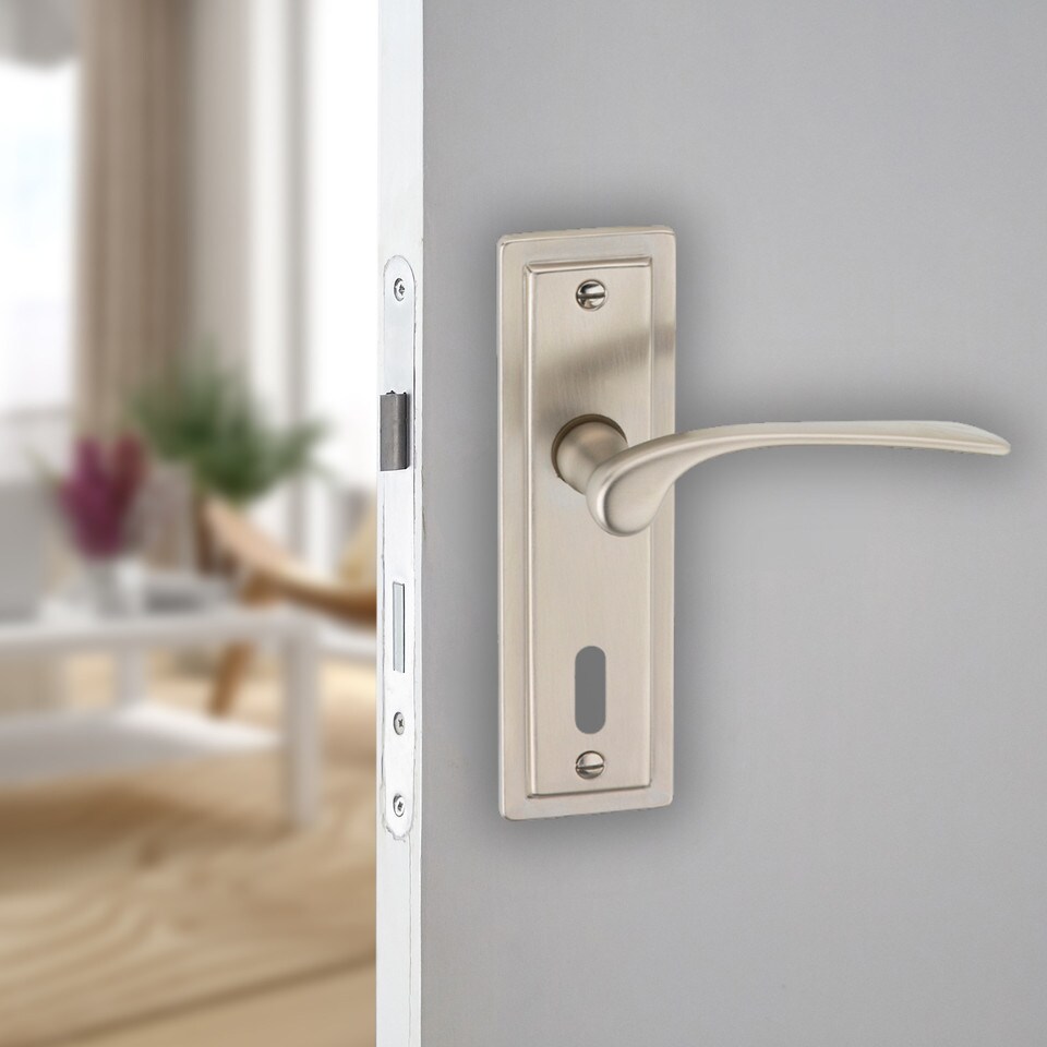 image 1 of Como Metal Lever Latch Door Handles Set Rose Internal & External | Silver | 6x Satin Nickel Keyhole