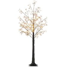 HOMCOM 5ft Artificial Tree with Warm White LED Lights, Baby Breath Flowers