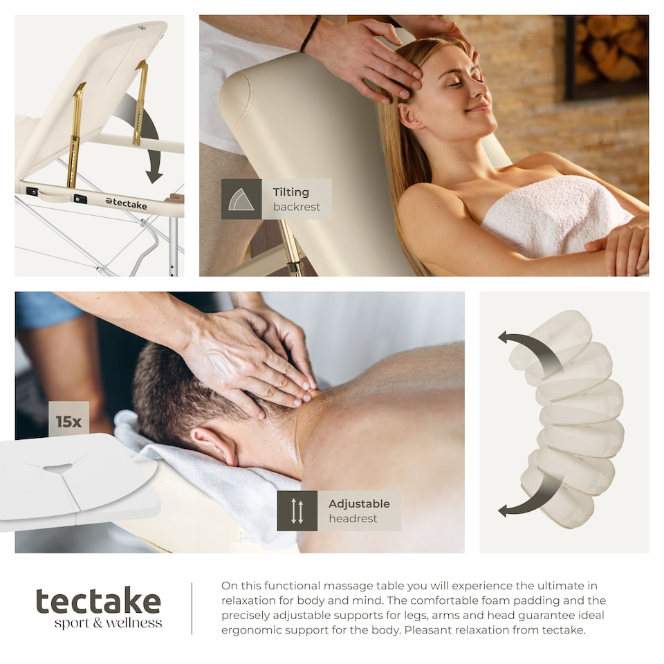 image 1 of Massage Table Phuket - 3 zones, 70 cm wide, aluminium frame, carry bag and masks | Cream | beige | 1