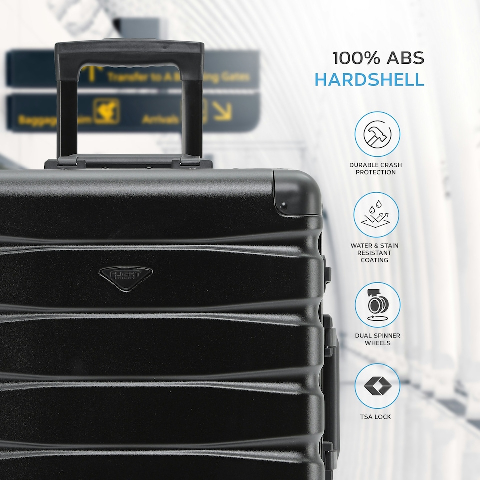 image 1 of Flight Knight Premium Travel Suitcase - 8 Wheels Built-in TSA Lock Aluminium Frame, ABS Hard Shell Carry on Check in Luggage - 100+ Airlines Approved Black | Black Mono | Cabin Bag