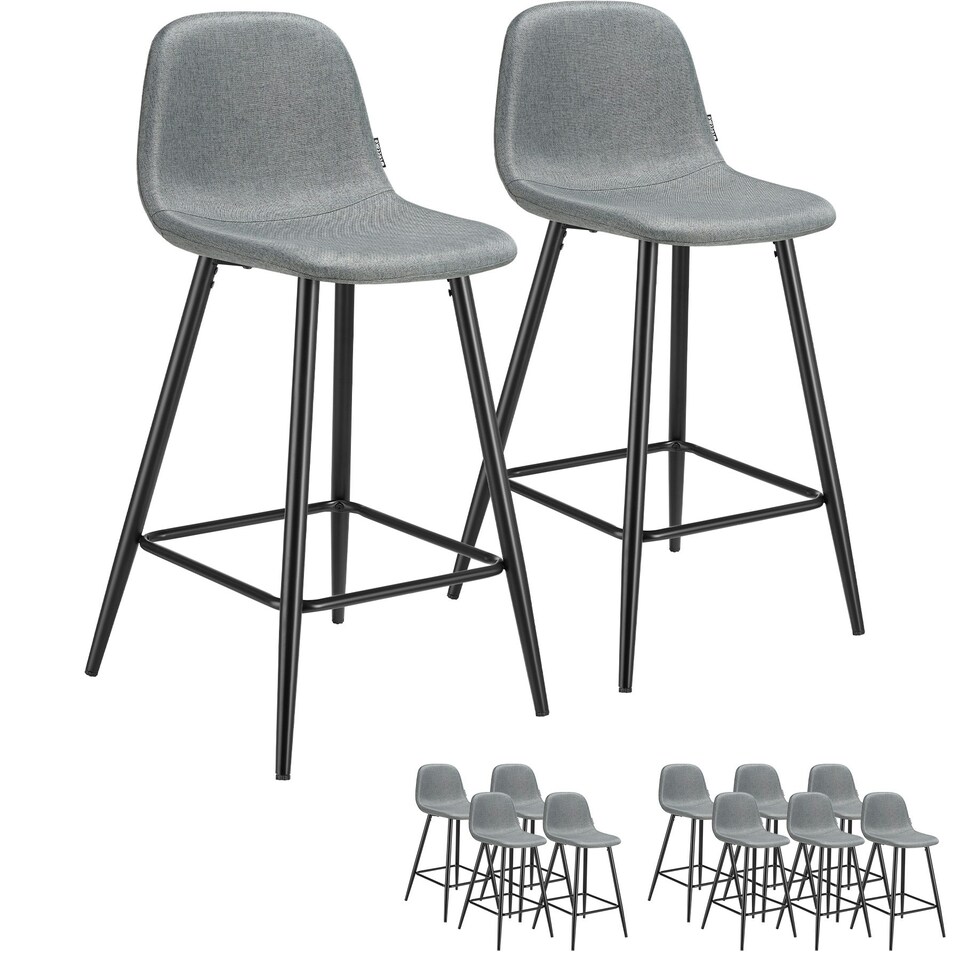 image 1 of Bar Stool Willow with backrest, upholstery and woven cover - Set of 2 Grey | Dark Grey/Black