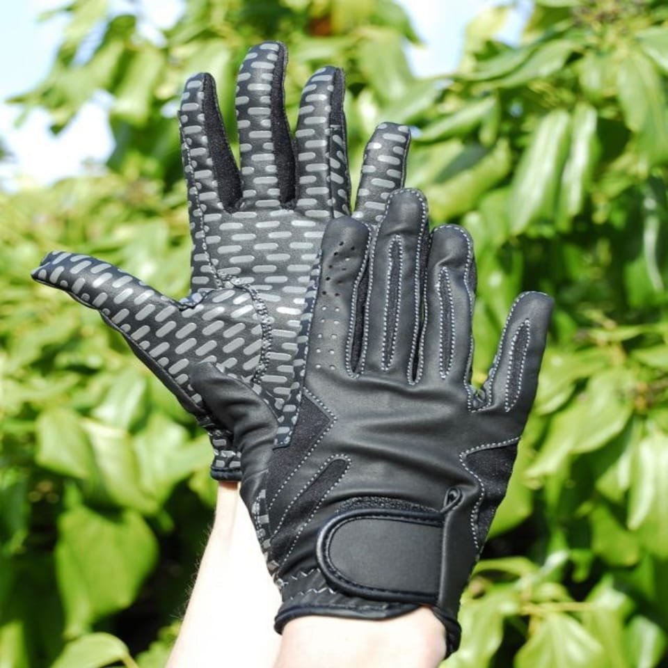 Rhinegold Silicone Grip Horse Riding Gloves | Black | S