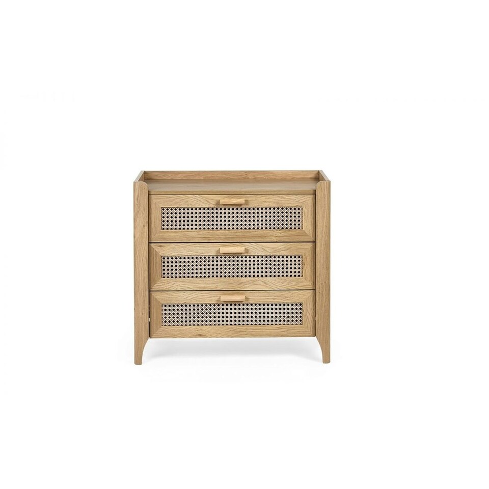 image 1 of Sleek 3 Drawer Rattan Oak Chest