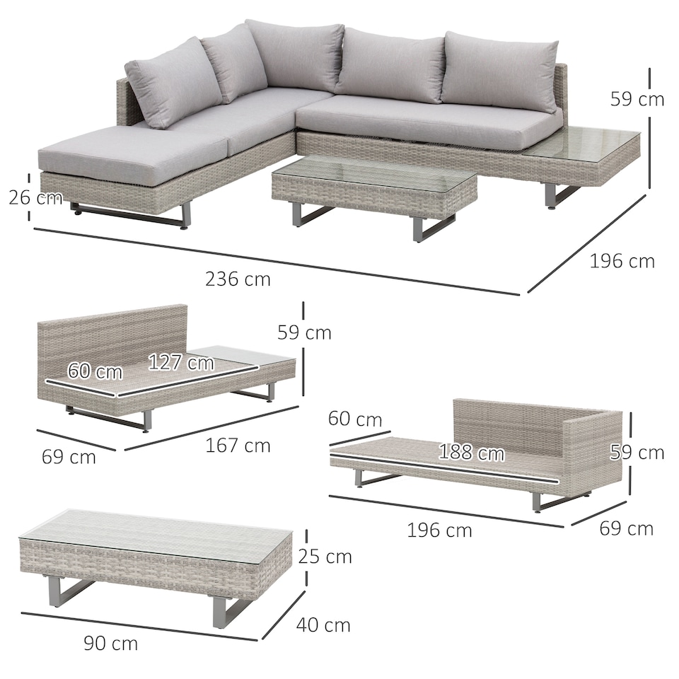 image 1 of Outsunny 3pc Rattan Wicker Sofa Set with Tea Table & Cushions